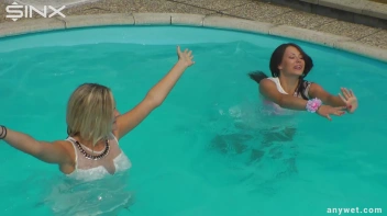 Outdoor Pool Play For Babes In White Dresses Screencap 15 on sinx.preview.netperv.com