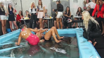 Messy Wrestling: Swimsuit vs. Short Shorts -  Shiny, Oily Smackdown! Screencap 56 on sinx.preview.netperv.com