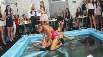 Messy Wrestling: Swimsuit vs. Short Shorts -  Shiny, Oily Smackdown! Screencap 65 on sinx.preview.netperv.com