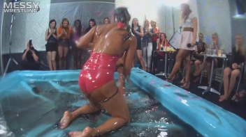 Messy Wrestling: Swimsuit vs. Short Shorts -  Shiny, Oily Smackdown! Screencap 68 on sinx.preview.netperv.com