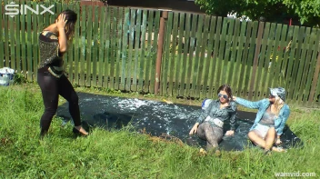 Messy paint wrestling and spanking with three gorgeous girls Screencap 2 on sinx.preview.netperv.com