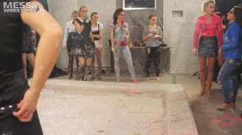 Messy Wrestling: Brunette VS. Black-Haired - Blouse Beauties Bust A Move In The Mud! Topless Toppies ... Screencap 2 on sinx.preview.netperv.com