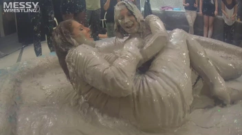 Messy Wrestling: Brunette VS. Black-Haired - Blouse Beauties Bust A Move In The Mud! Topless Toppies ... Screencap 28 on sinx.preview.netperv.com