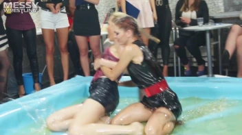 Messy Wrestling: Putting Those Short Skirts To Work In A Slippy Sloppin' Clothes Offin' Battle! Screencap 16 on sinx.preview.netperv.com