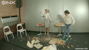 Playful businesswomen cover each other in raw egg Screencap 7 on sinx.preview.netperv.com