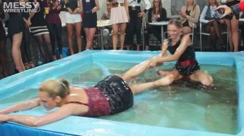 Messy Wrestling: Putting Those Short Skirts To Work In A Slippy Sloppin' Clothes Offin' Battle! Screencap 25 on sinx.preview.netperv.com