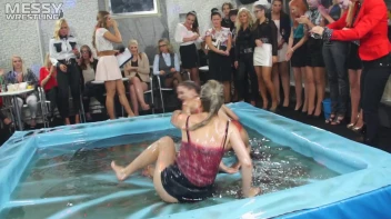 Messy Wrestling: Putting Those Short Skirts To Work In A Slippy Sloppin' Clothes Offin' Battle! Screencap 43 on sinx.preview.netperv.com