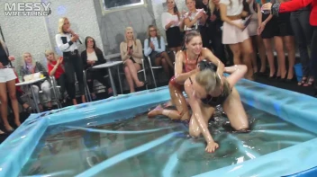 Messy Wrestling: Putting Those Short Skirts To Work In A Slippy Sloppin' Clothes Offin' Battle! Screencap 44 on sinx.preview.netperv.com