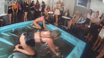 Messy Wrestling: Putting Those Short Skirts To Work In A Slippy Sloppin' Clothes Offin' Battle! Screencap 60 on sinx.preview.netperv.com