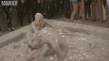 Muddy Wrestling: Satin, Skirts, and Audience Mud Blasted To The Max!  Everyone Gets A Taste! Screencap 91 on sinx.preview.netperv.com