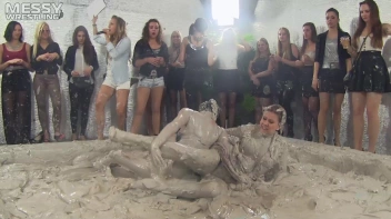 Muddy Wrestling: Satin, Skirts, and Audience Mud Blasted To The Max!  Everyone Gets A Taste! Screencap 25 on sinx.preview.netperv.com