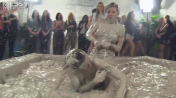 Muddy Wrestling: Satin, Skirts, and Audience Mud Blasted To The Max!  Everyone Gets A Taste! Screencap 32 on sinx.preview.netperv.com