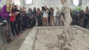 Muddy Wrestling: Satin, Skirts, and Audience Mud Blasted To The Max!  Everyone Gets A Taste! Screencap 60 on sinx.preview.netperv.com