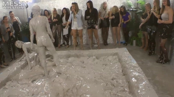Muddy Wrestling: Satin, Skirts, and Audience Mud Blasted To The Max!  Everyone Gets A Taste! Screencap 73 on sinx.preview.netperv.com