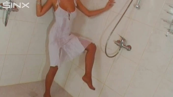 Brunette In White Dress Seductively Showers Screencap 4 on sinx.preview.netperv.com
