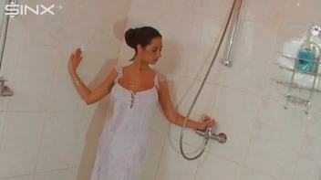 Brunette In White Dress Seductively Showers Screencap 5 on sinx.preview.netperv.com