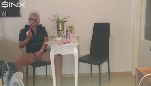 Latest deal - lawyer lady masturbates in front of a client and fucks him