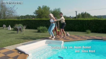 Take A Dip In The Pool And Then My Pussy!  Three Babes Seize The Day And Feast Their Way! Screencap 2 on sinx.preview.netperv.com