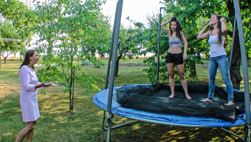 Latest deal - Cute Brunettes Get Drenched On Trampoline
