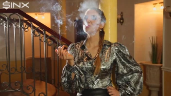 Beautiful Brunette Smiles While Enjoying A Cigarette Screencap 6 on sinx.preview.netperv.com