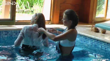 Twins Enjoy A Fully Clothed Splash In The Pool Screencap 23 on sinx.preview.netperv.com