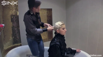 Blonde and brunette shampooing one another Screencap 6 on sinx.preview.netperv.com